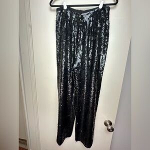 Zola Evening Black Sparkly Sequins 100% Silk HiRise Palazzo Like Dress Pants 12‎